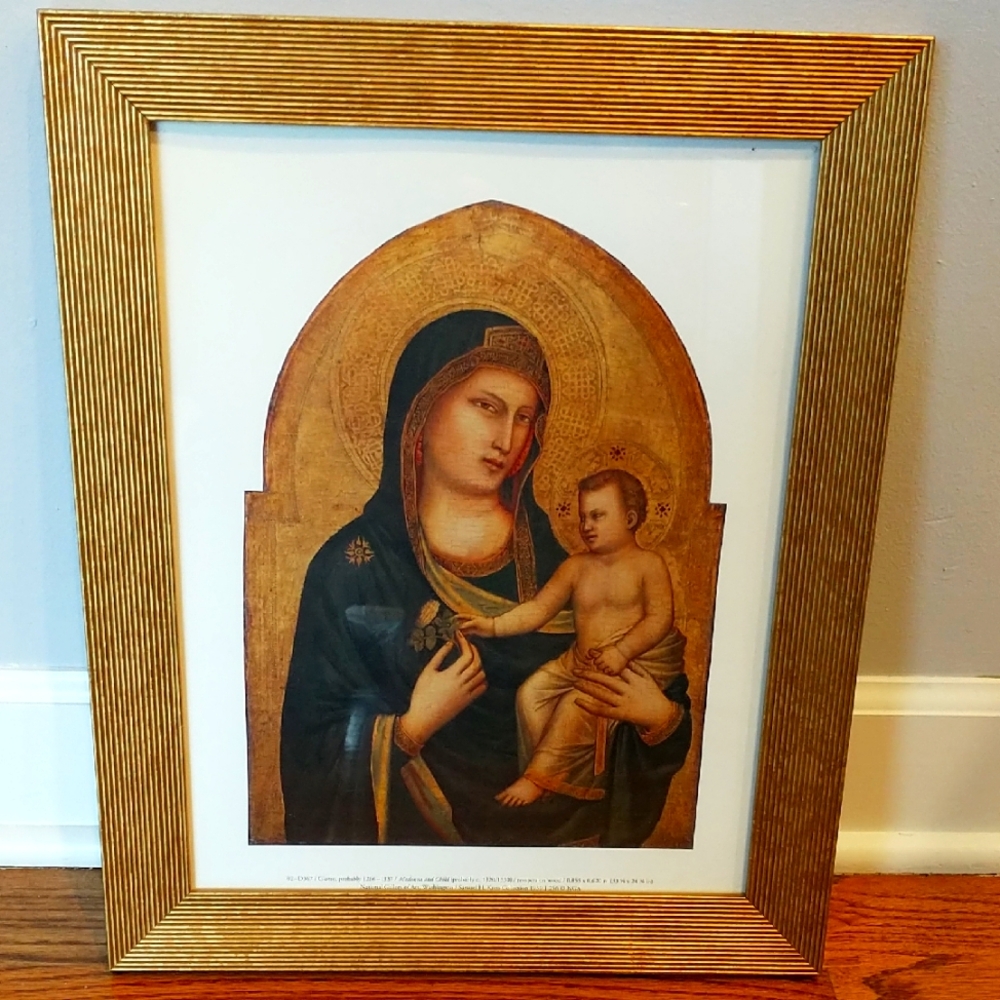 Madona And Child Framed Religious Artwork with Gold Frame